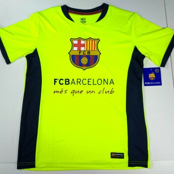 FC Barcelona Youth (LG) Licensed Soccer Jersey Neon Yellow and Navy Blue NWT - Picture 2 of 7